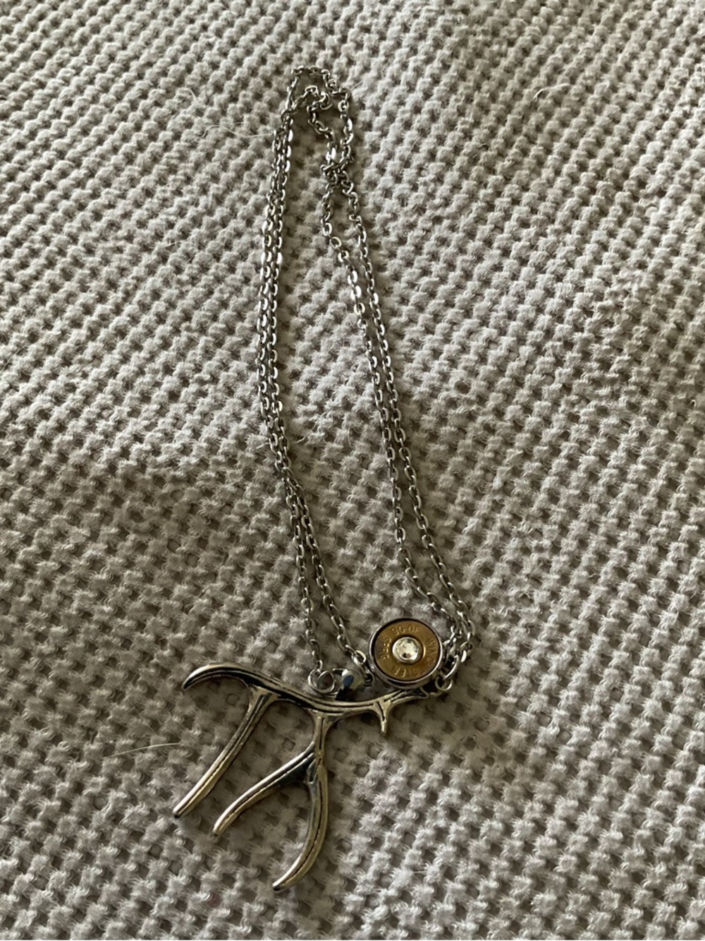 Silver Antler Pendant Necklace with Brass Accent - Women Jewelry